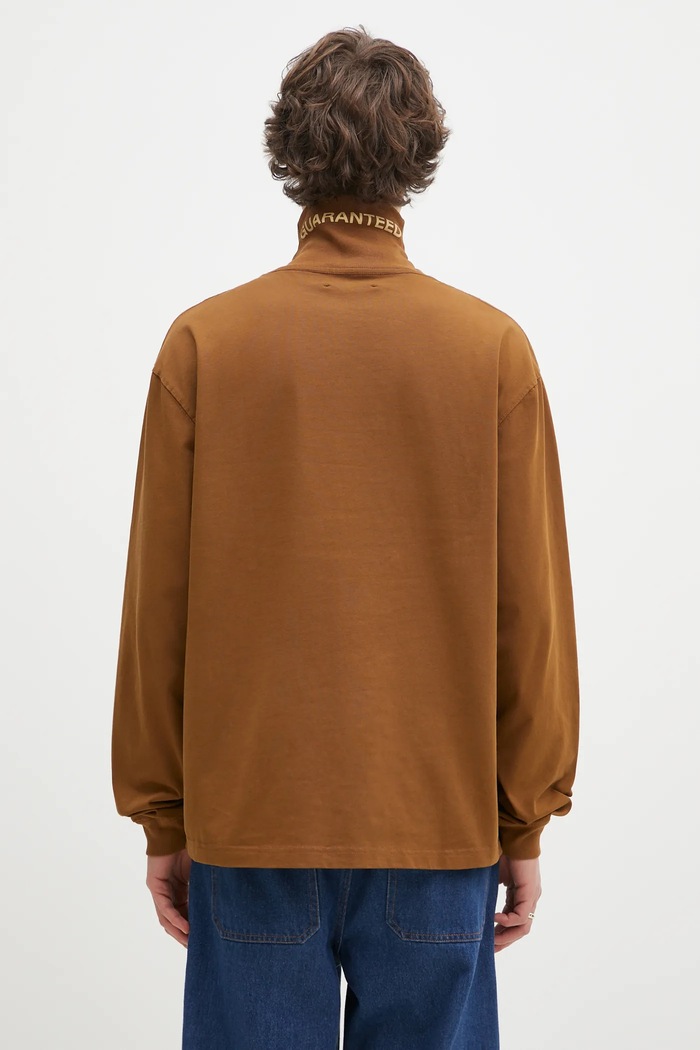 Clothing PLEASURES cotton longsleeve top Satisfaction Turtleneck P24W026 brown