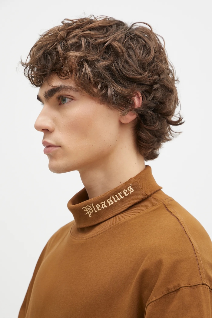 PLEASURES cotton longsleeve top Satisfaction Turtleneck brown P24W026