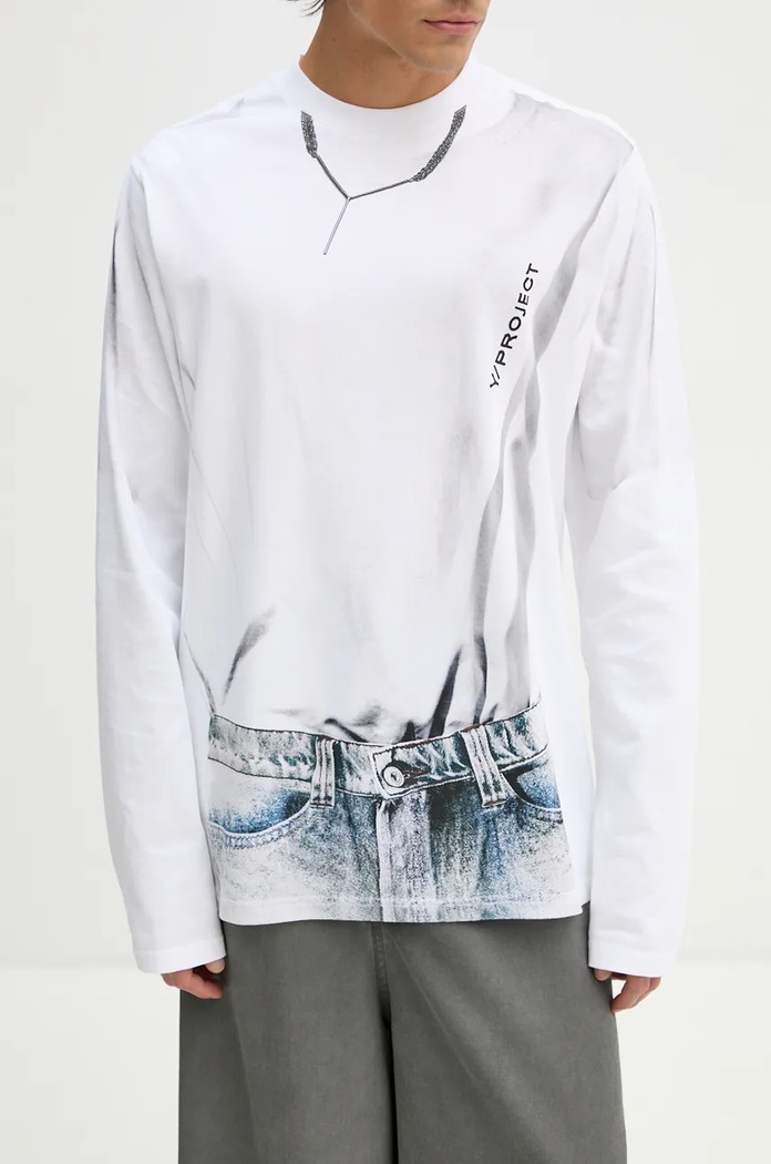 Y/Project Longsleeve din bumbac YP TROMPE L'OEIL LONG SLEEVE T-SHIRT 204TS021 alb AW24