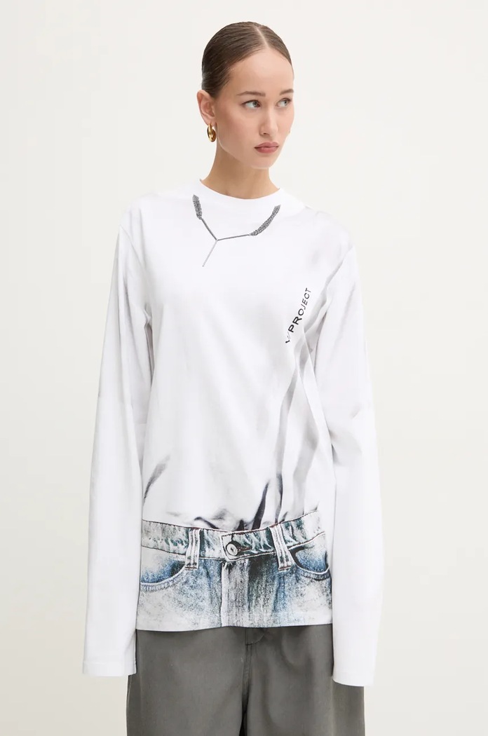 Îmbrăcăminte Y/Project Longsleeve din bumbac YP TROMPE L'OEIL LONG SLEEVE T-SHIRT 204TS021 alb