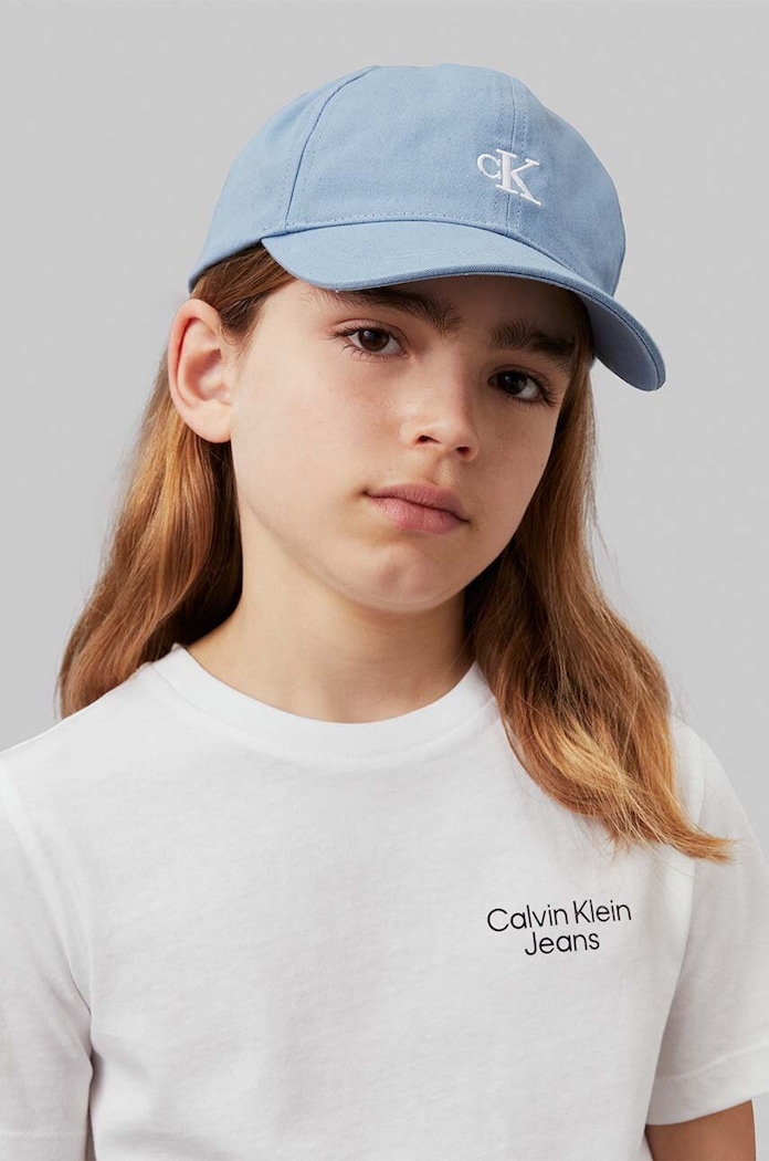 Otroška bombažna bejzbolska kapa Calvin Klein Jeans modra IU0IU00150.9BYH