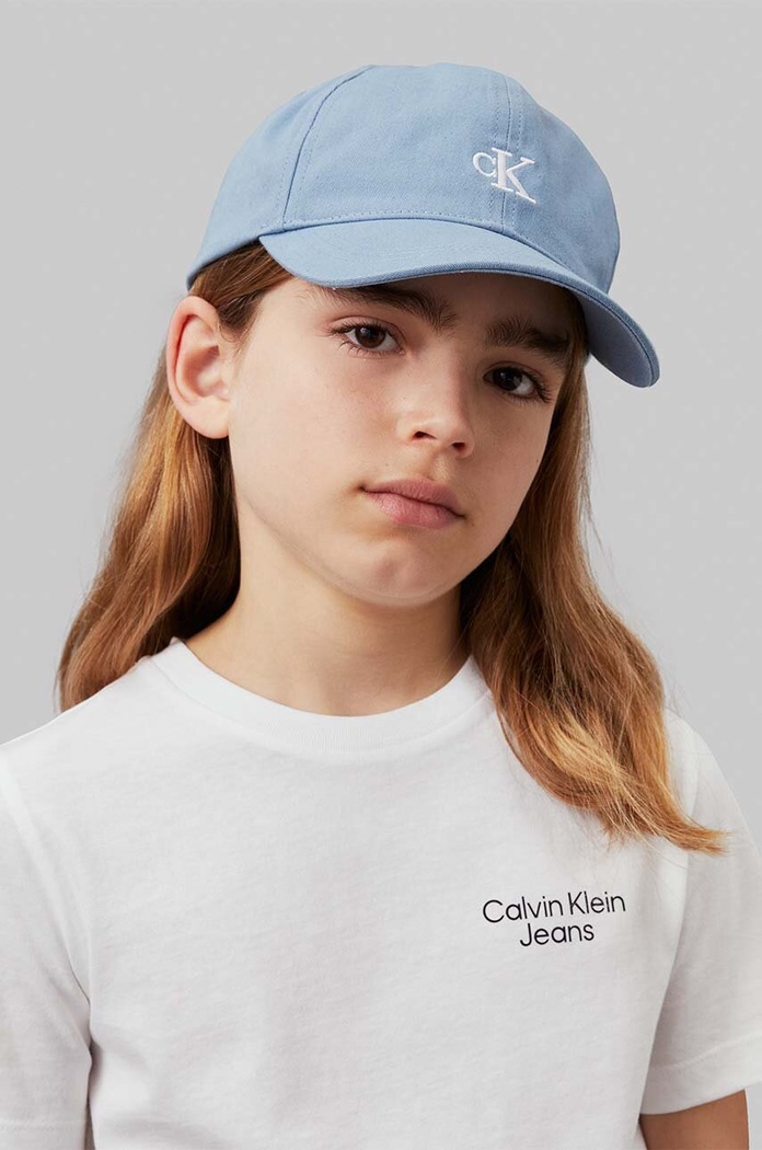 Otroška bombažna bejzbolska kapa Calvin Klein Jeans modra IU0IU00150.9BYH