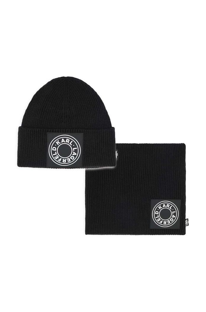 Karl Lagerfeld caciula si sal copii imprimeu negru Z30337.