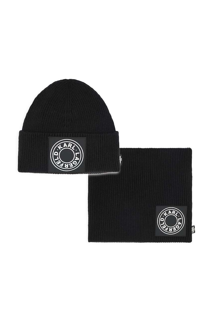 Karl Lagerfeld caciula si sal copii imprimeu negru Z30337.