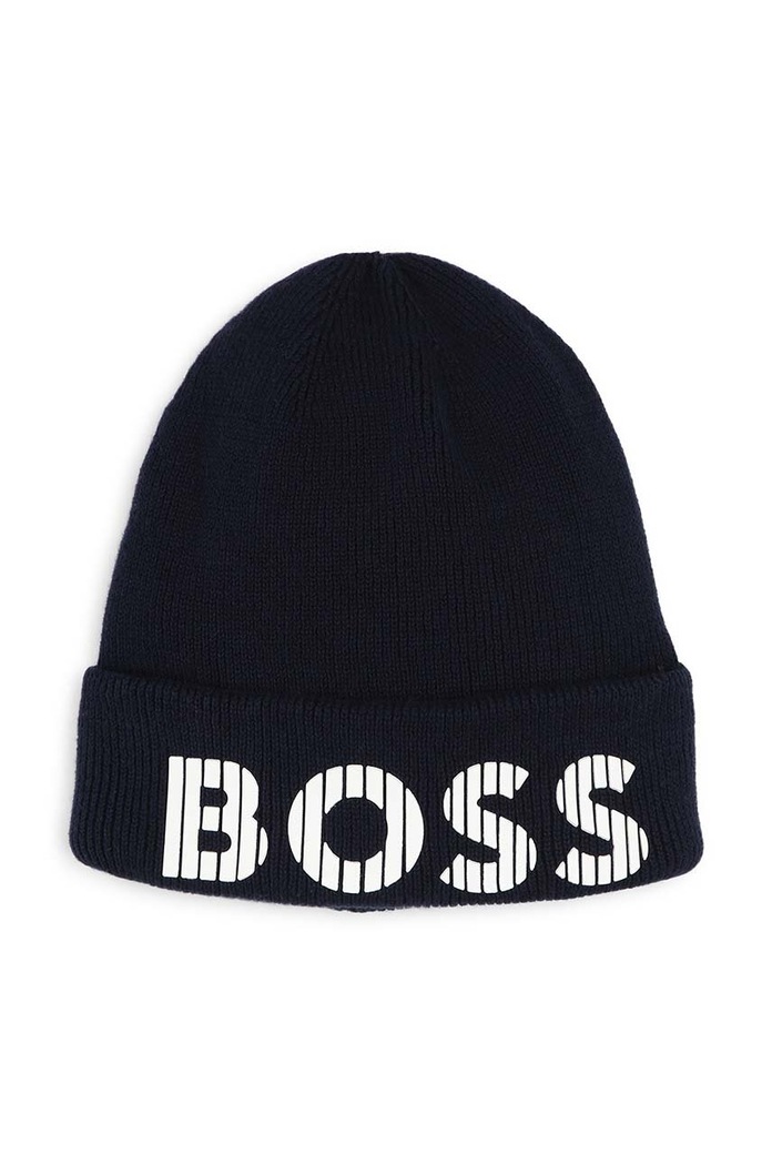 Παιδικός βαμβακερός σκούφος BOSS στάμπα σκούρο μπλε J51564.52.54