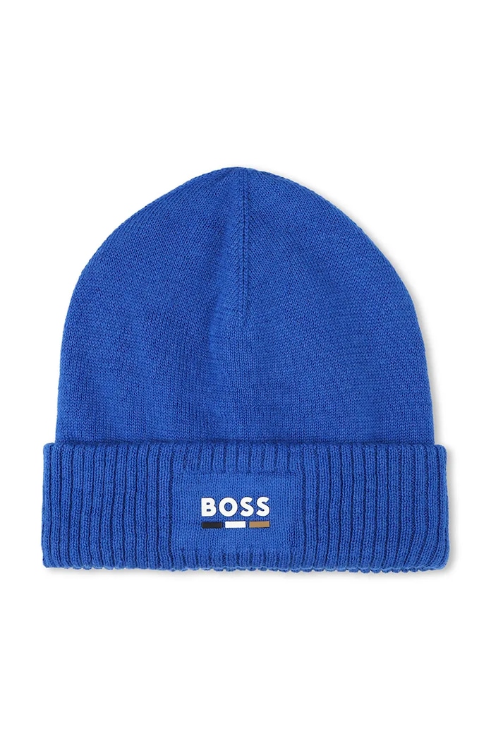 BOSS czapka dziecięca z domieszką wełny niebieski J52237.50.52