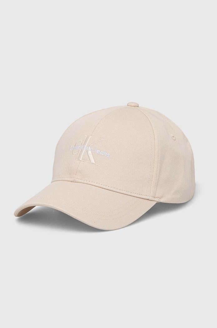 Calvin Klein Jeans czapka z daszkiem bawełniana aplikacja beżowy K60K612317