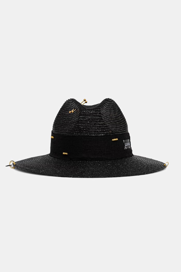 LE SH KA slaměný klobouk pletený Black Fedora další černá BlackFedora