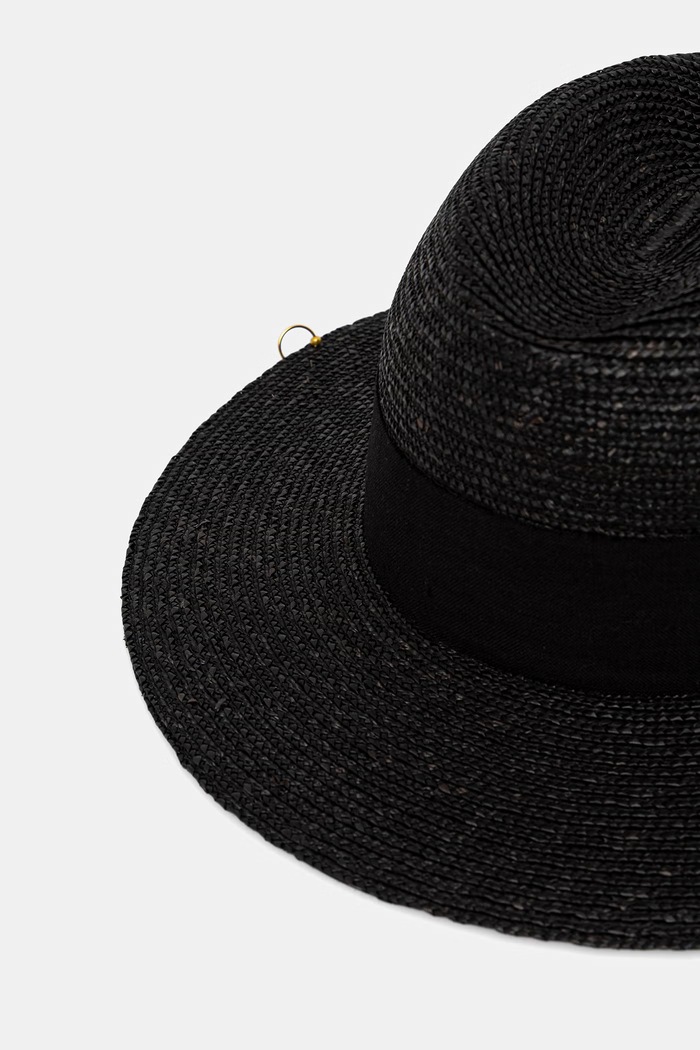 Doplňky LE SH KA slaměný klobouk pletený Black Fedora BlackFedora černá
