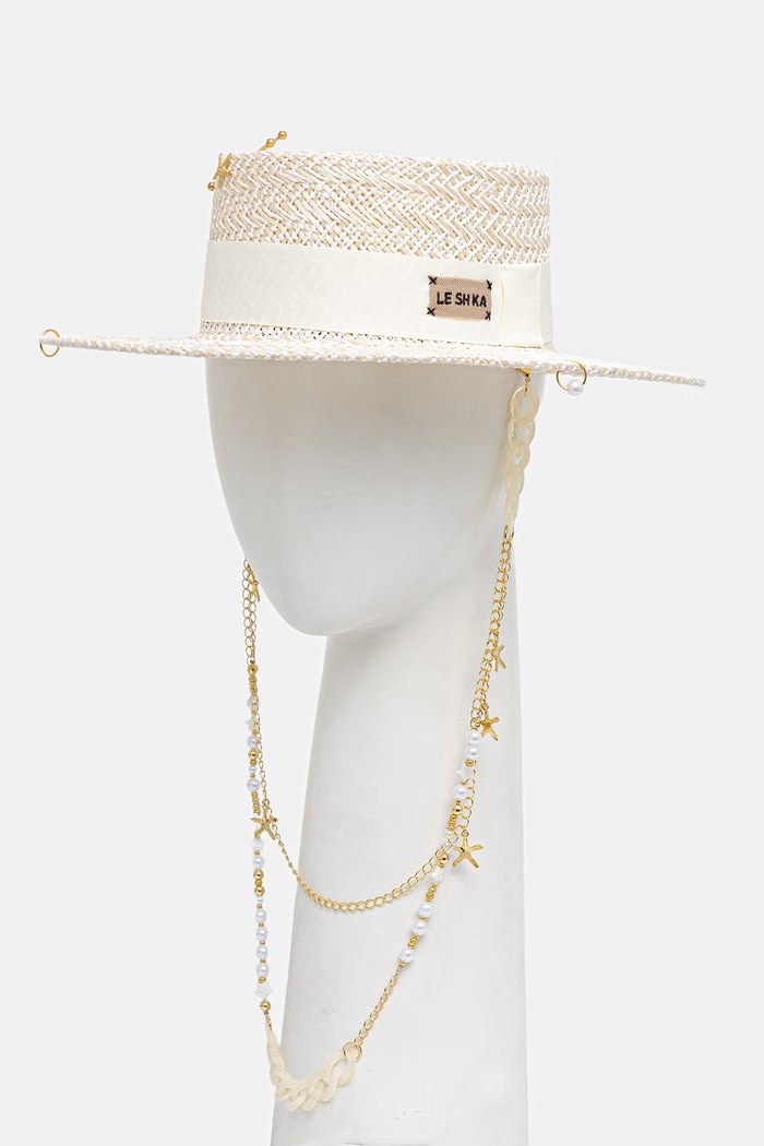 LE SH KA headwear сламена шапка дамска Double Chain Pearl Canotier DCPearlCanotier бежов SS26