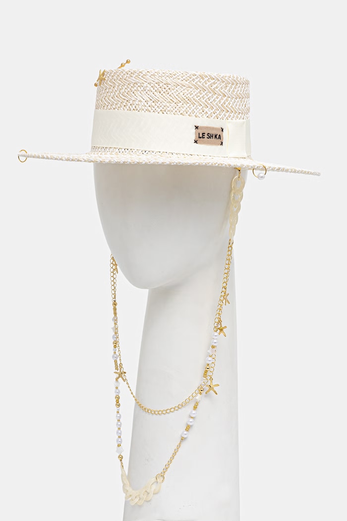 LE SH KA headwear сламена шапка дамска Double Chain Pearl Canotier DCPearlCanotier бежов SS26