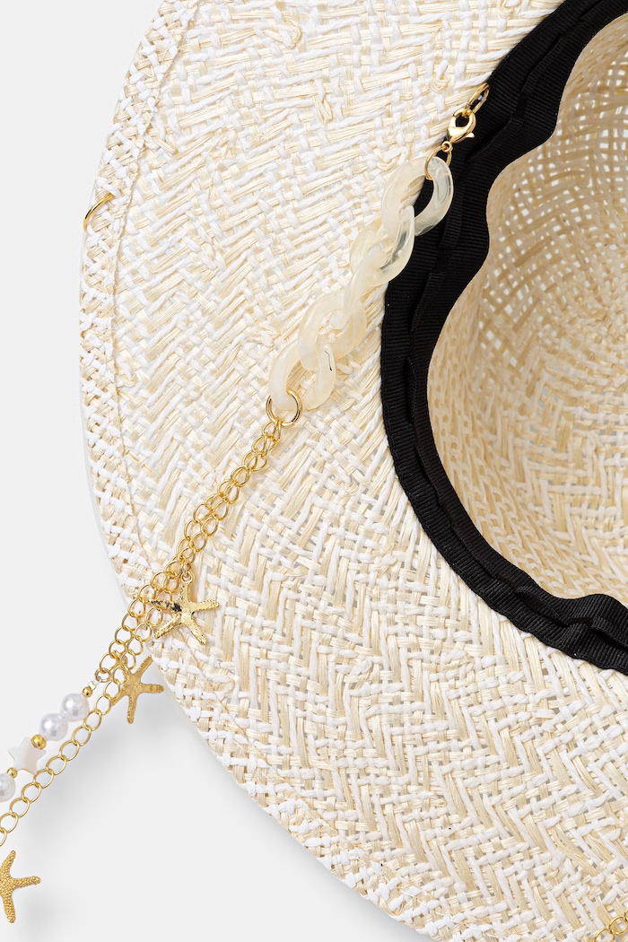 LE SH KA headwear сламена шапка дамска Double Chain Pearl Canotier бежов DCPearlCanotier
