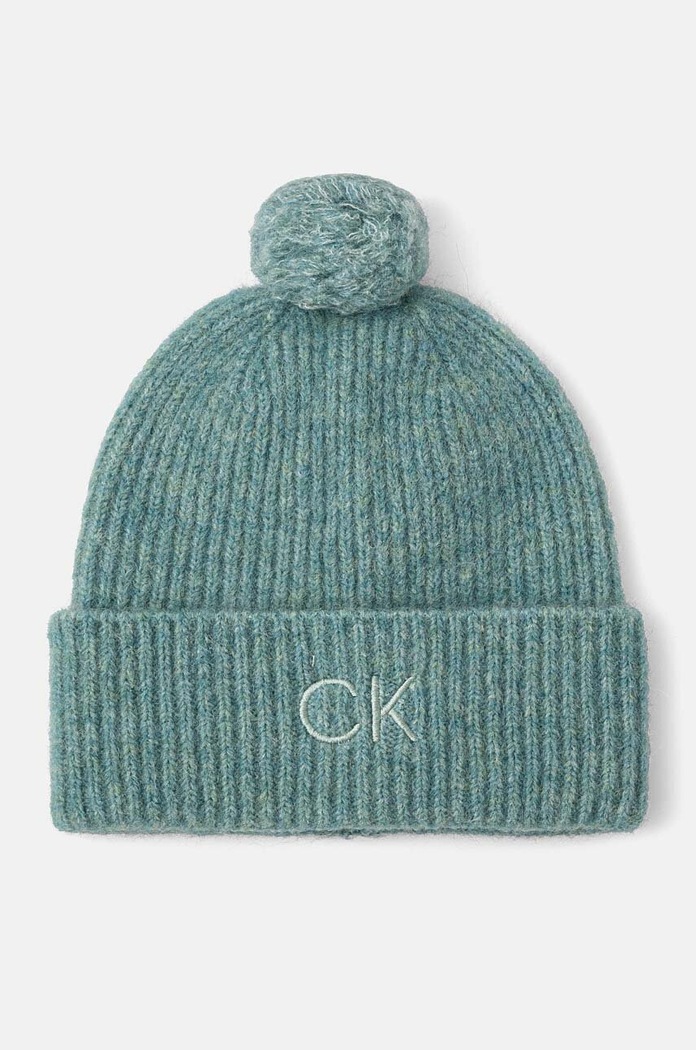 Vlněná čepice Calvin Klein vlna tyrkysová K60K612586