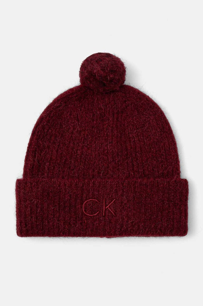 Vlněná čepice Calvin Klein vlna burgundské K60K612586
