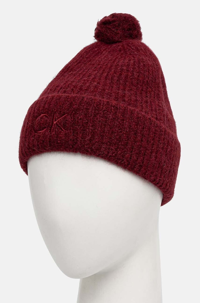 Vlněná čepice Calvin Klein K60K612586 burgundské NC24