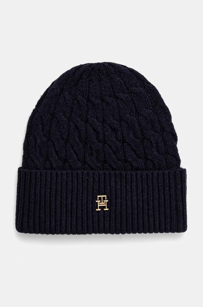 Vunena kapa Tommy Hilfiger bez uzorka mornarsko plava AW0AW16629