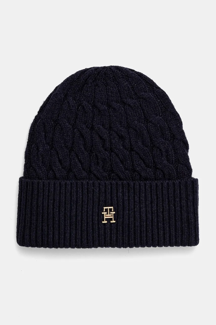 Vunena kapa Tommy Hilfiger bez uzorka mornarsko plava AW0AW16629
