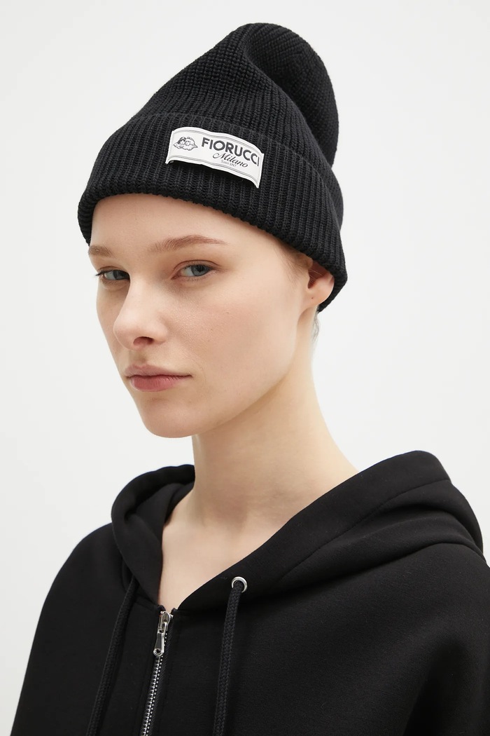 Шапка з домішкою вовни Fiorucci Knit Logo Beanie U01FPAHA216KN05BK01 чорний AW24