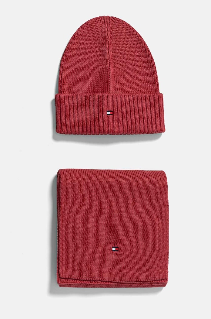 Tommy Hilfiger czapka i szalik bawełniany dziecięcy bawełna różowy AU0AU01937.G.9BYH