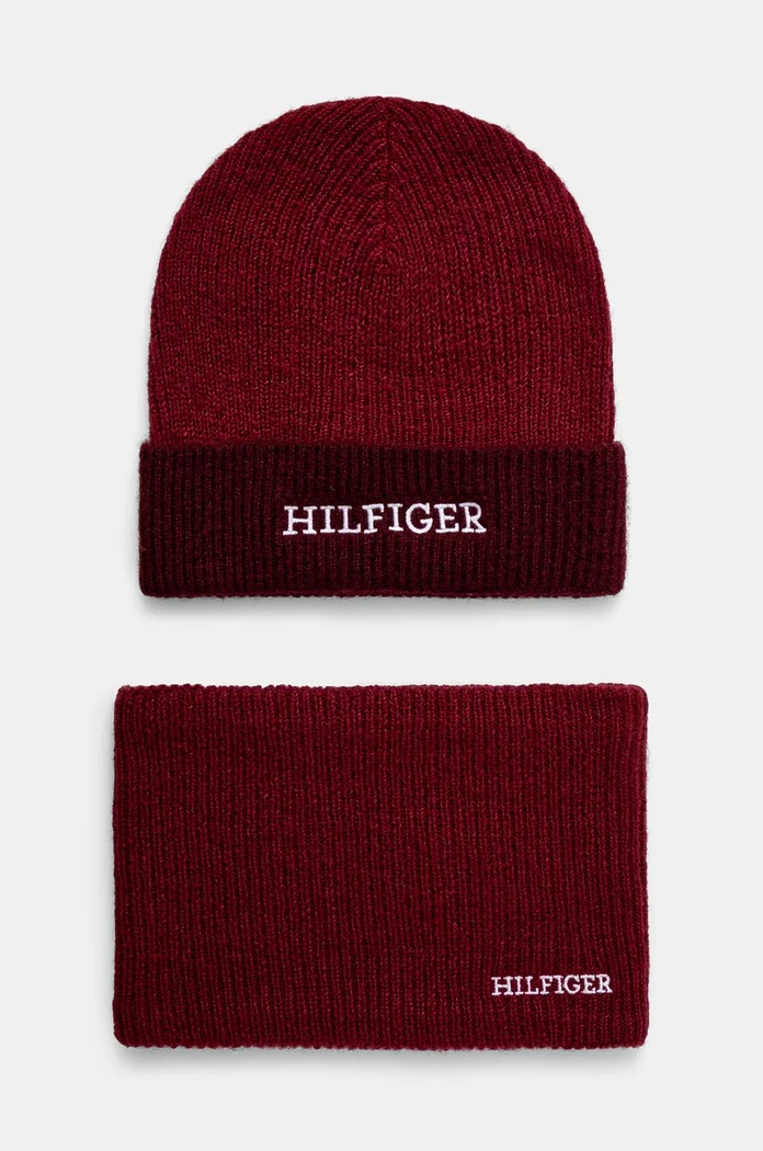 Tommy Hilfiger un set din caciula si fular pentru copii imprimeu rosu AU0AU01938.G.9BYH