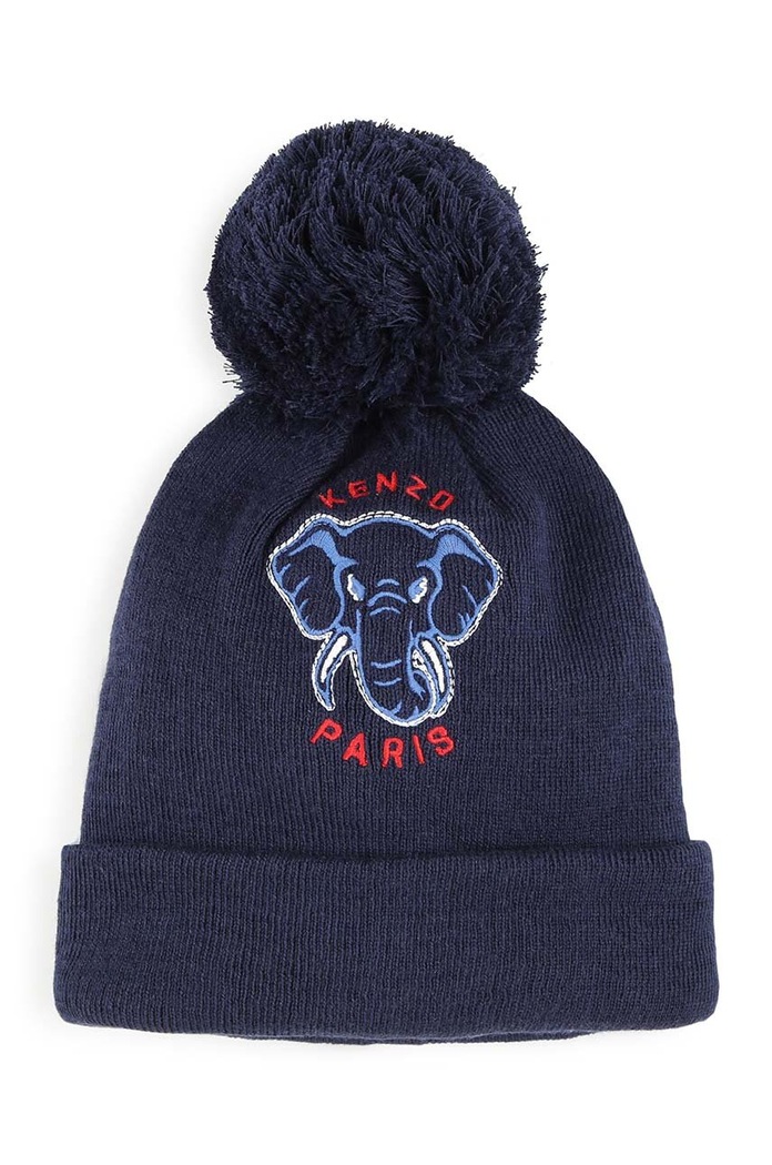 Čepice s příměsí kašmíru pro děti Kenzo Kids s příměsí vlny námořnická modř K60608.52.54