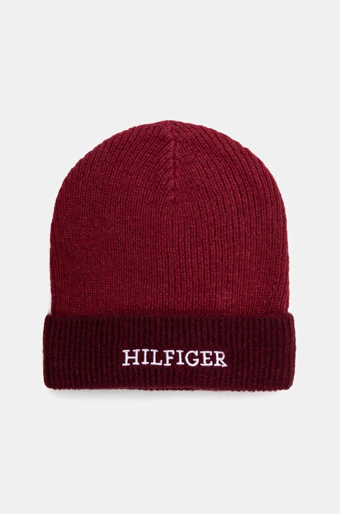 Tommy Hilfiger czapka z domieszką wełny dziecięca z domieszką wełny bordowy AU0AU01930.9BYH
