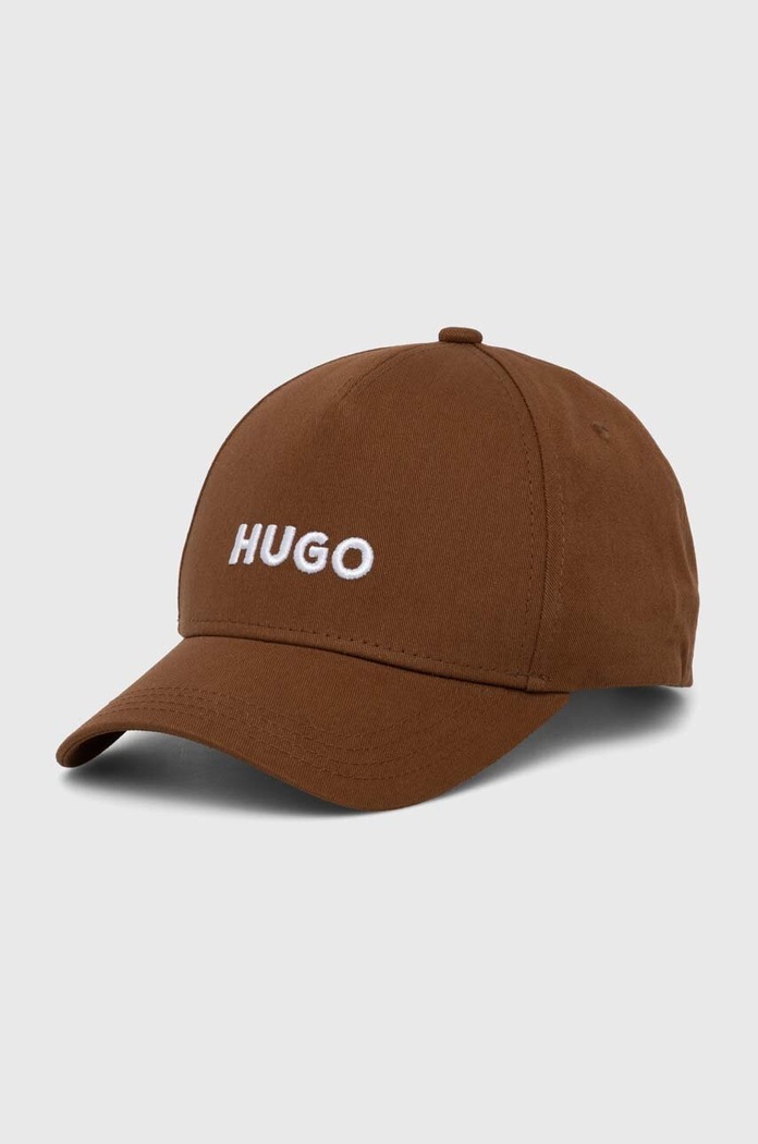 HUGO czapka z daszkiem bawełniana aplikacja brązowy 50518901