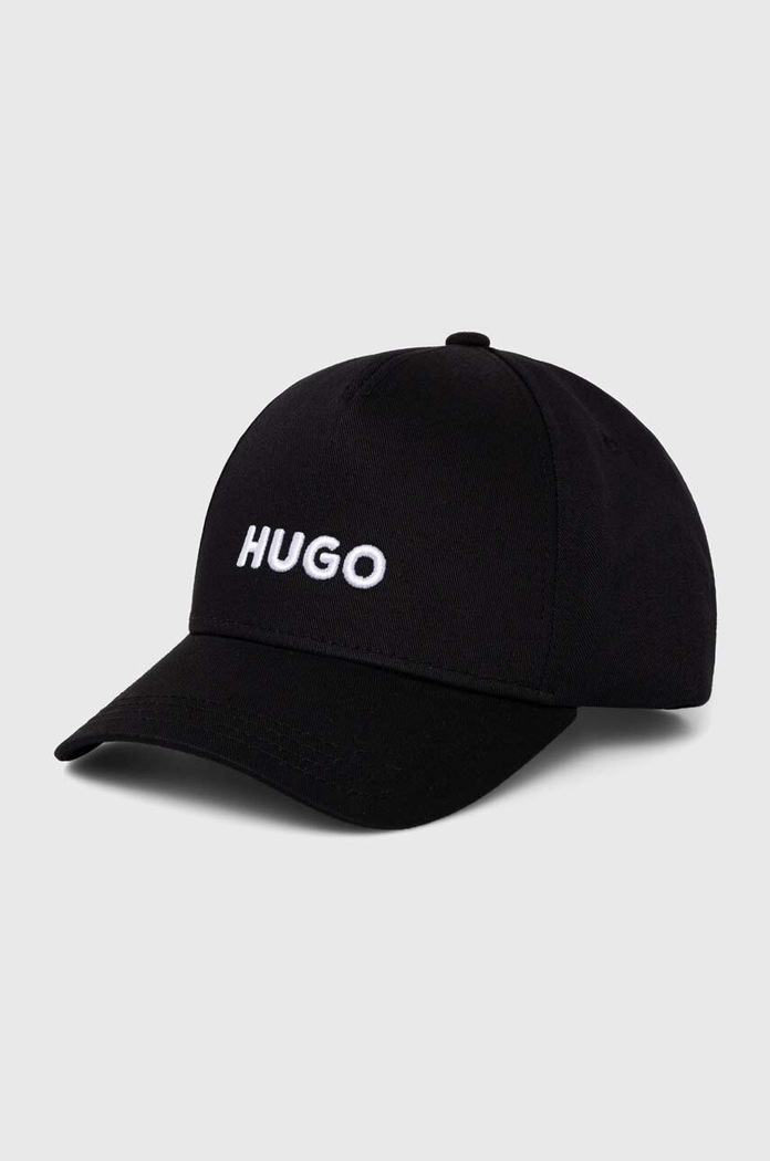 HUGO czapka z daszkiem bawełniana aplikacja czarny 50518901