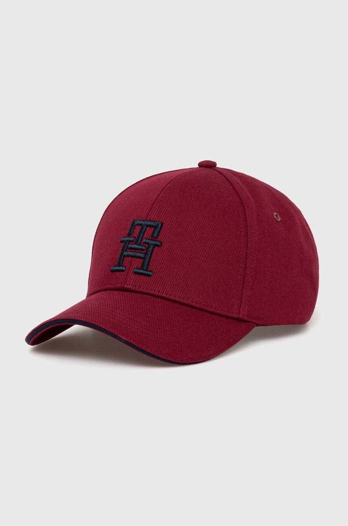 Tommy Hilfiger czapka z daszkiem bawełniana aplikacja bordowy AM0AM12541