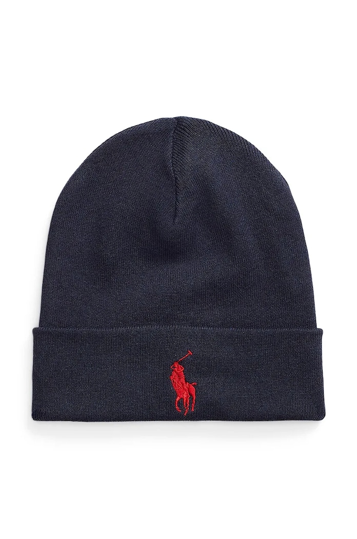 Памучна шапка Polo Ralph Lauren изчистен тъмносин 710886138