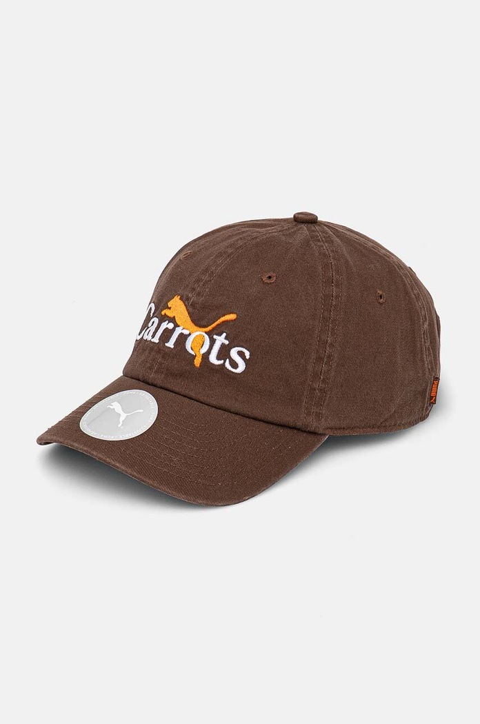 Puma czapka z daszkiem bawełniana PUMA x CARROTS Dad Cap aplikacja brązowy 25789.