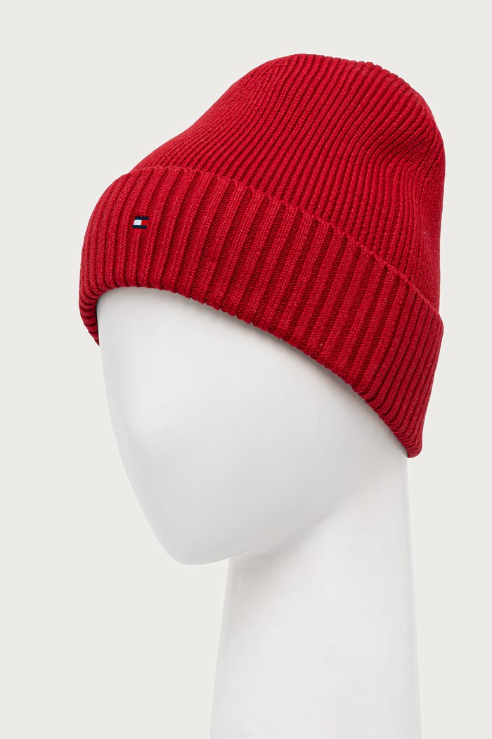Tommy Hilfiger Beanie kapa za muškarce s dodatkom kašmira AM0AM12796 crvena AW25