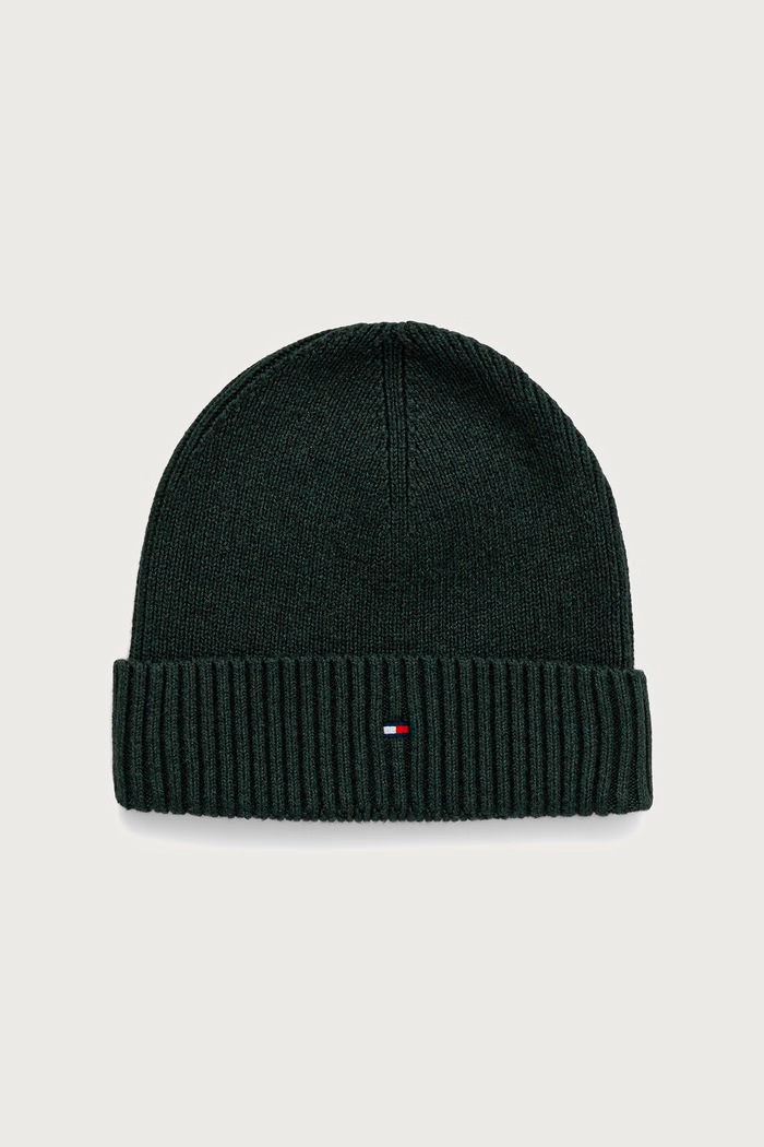 Tommy Hilfiger Czapka beanie męska z dodatkiem kaszmiru zielony AM0AM12796