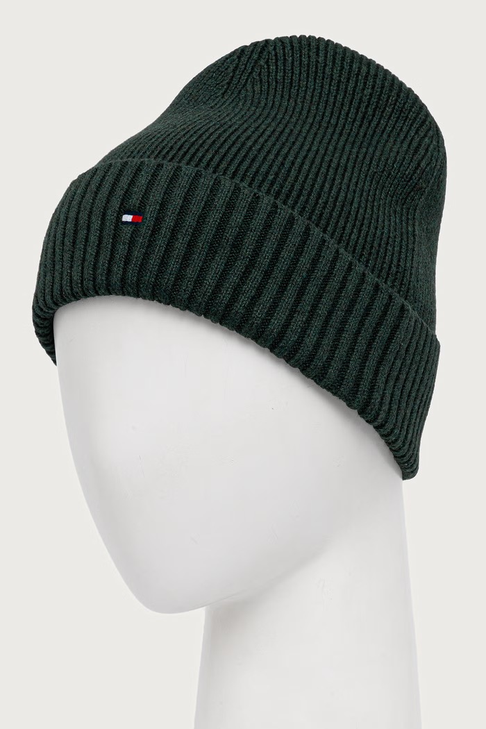 Akcesoria Tommy Hilfiger Czapka beanie męska z dodatkiem kaszmiru AM0AM12796 zielony