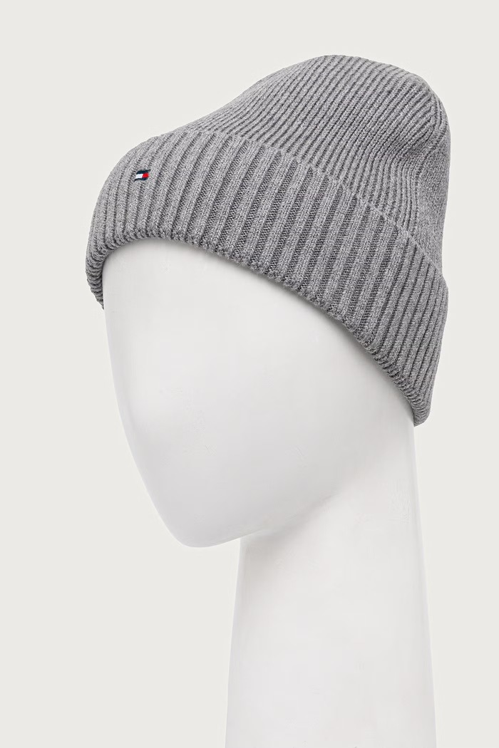 Tommy Hilfiger Beanie kapa za muškarce s dodatkom kašmira AM0AM12796 siva AW25