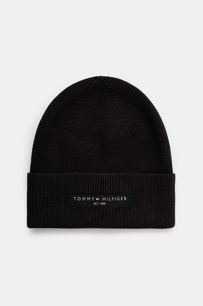 Βαμβακερό σκουφάκι Tommy Hilfiger απλικέ μαύρο AM0AM12797