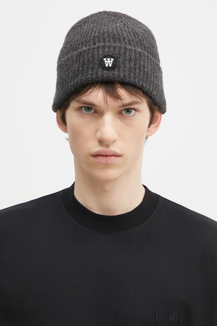 Σκουφί από μείγμα μαλλιού Wood Wood Vin AA Beanie απλό γκρί 10320804.4068