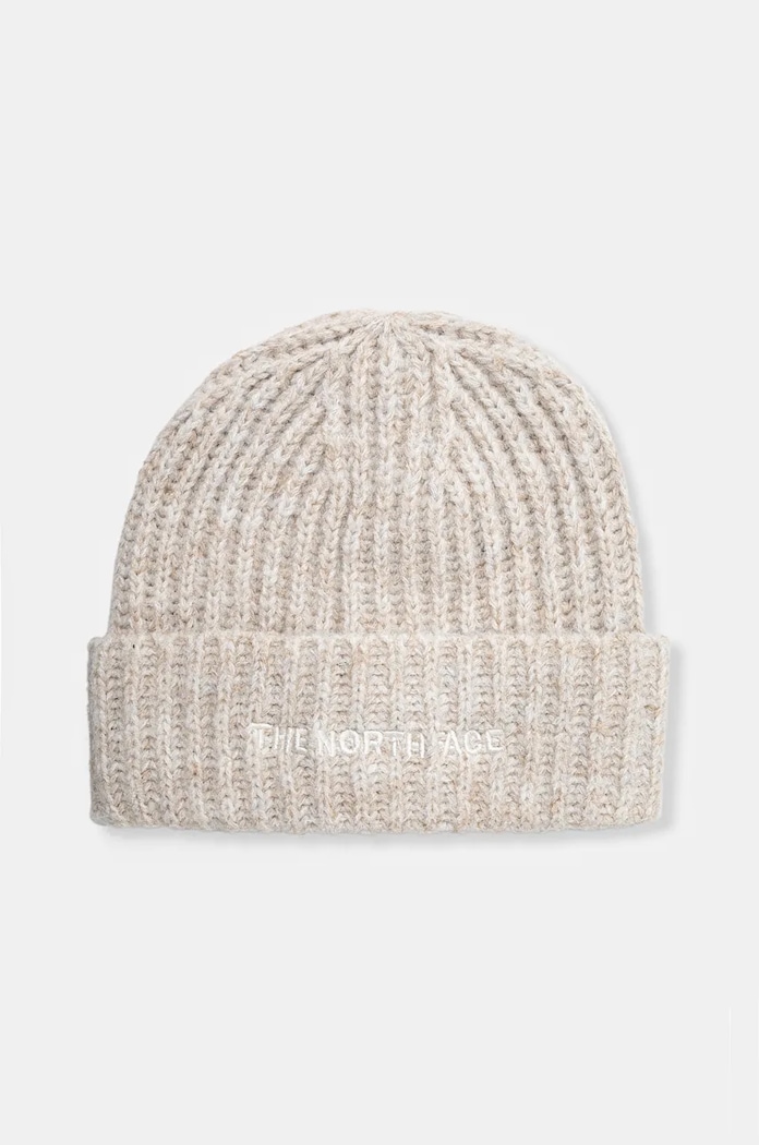 Čepice z vlněné směsi The North Face Fohair Cabin Beanie s příměsí vlny béžová NF0A887TQLI1