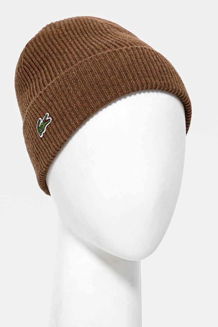 Lacoste czapka i szalik wełniany brązowy RB5385