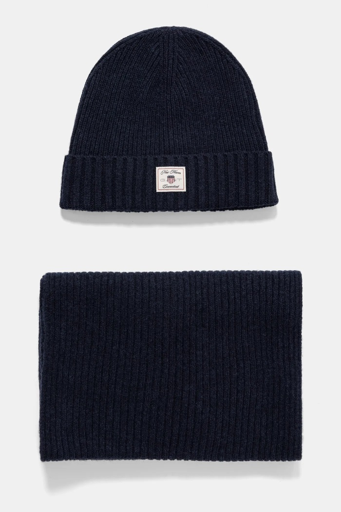 Gant caciula si fular din lana uni bleumarin 9990018