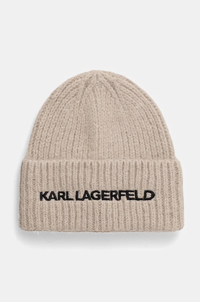 Вълнена шапка Karl Lagerfeld вълна бежов 246W3411