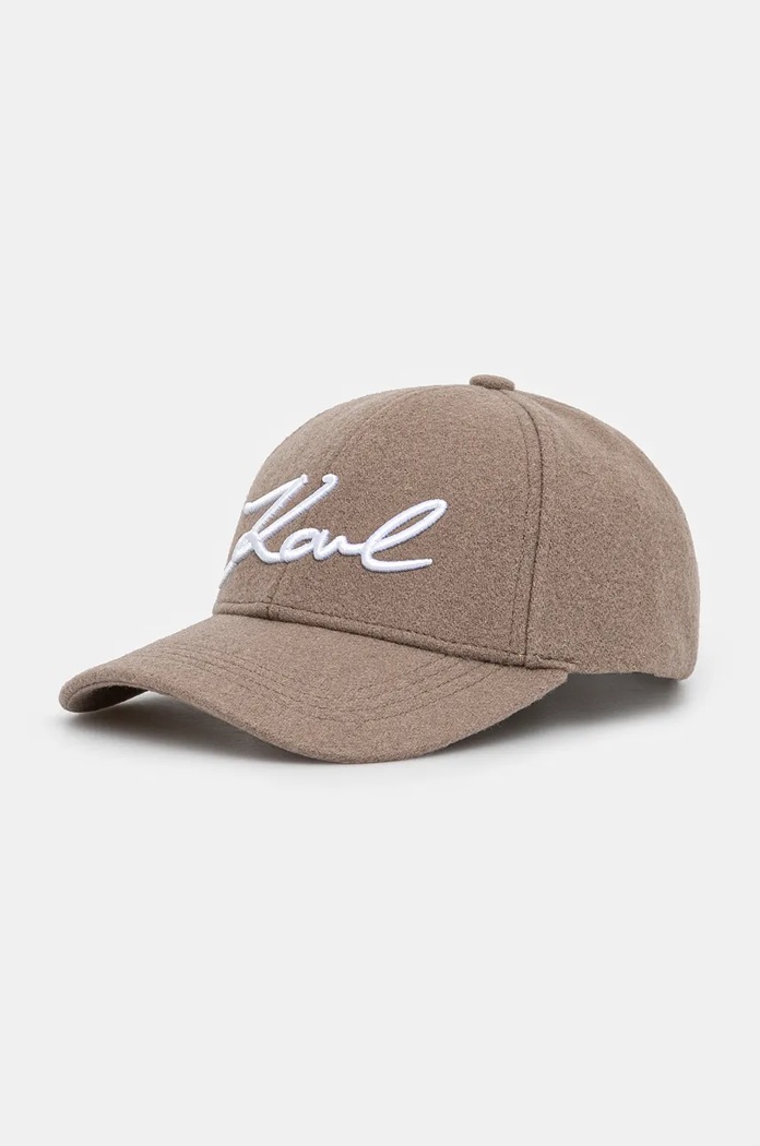 Vlněná kšiltovka Karl Lagerfeld vlna hnědá 246W3406