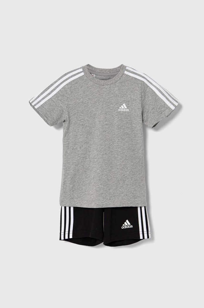 adidas komplet bawełniany dziecięcy I 3S SPORT SET aplikacja szary IY5091