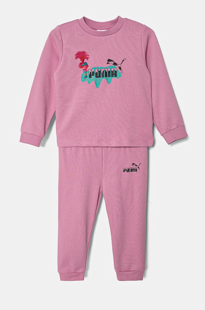 Tepláková súprava pre bábätká Puma X TROLLS Minicat Crew Jogger TR pletenina ružová 627382