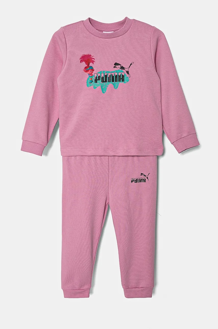 Tepláková súprava pre bábätká Puma X TROLLS Minicat Crew Jogger TR pletenina ružová 627382