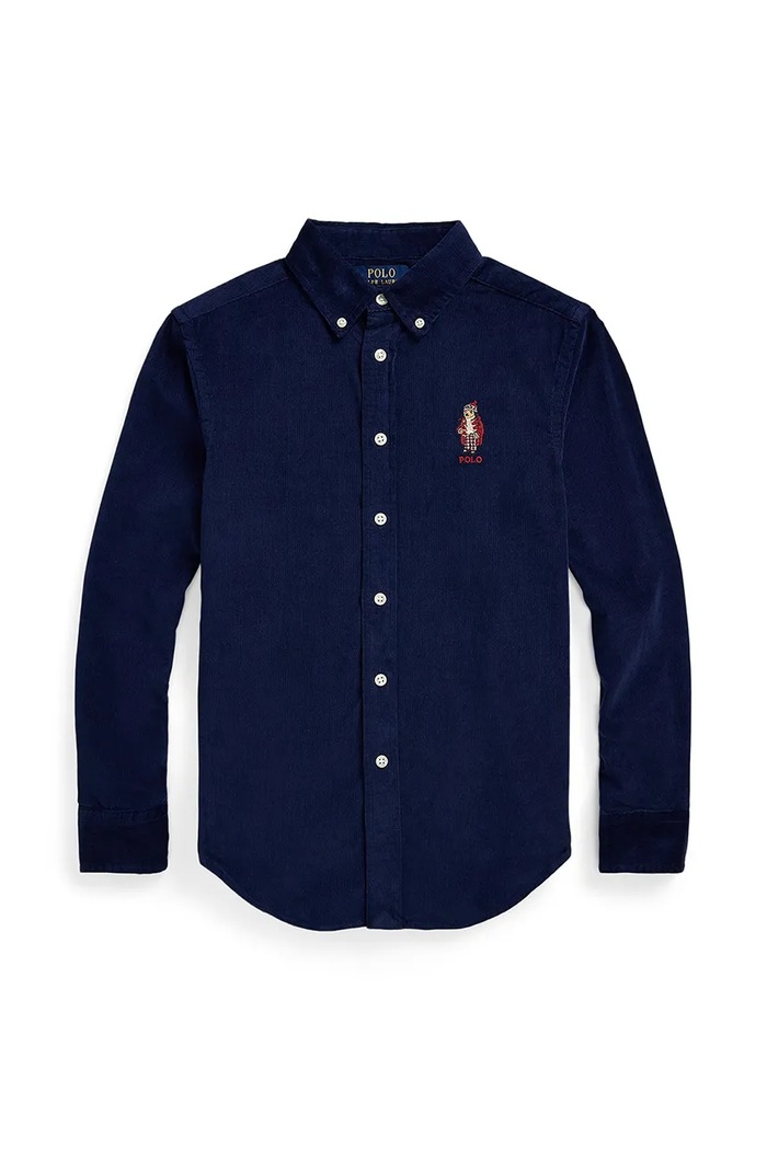 Παιδικό βαμβακερό πουκάμισο Polo Ralph Lauren μακρύ σκούρο μπλε 323878882003