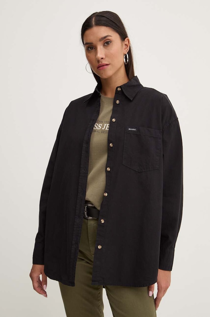 Bavlnená košeľa Guess Jeans relaxed čierna W4YH22.WGCF1