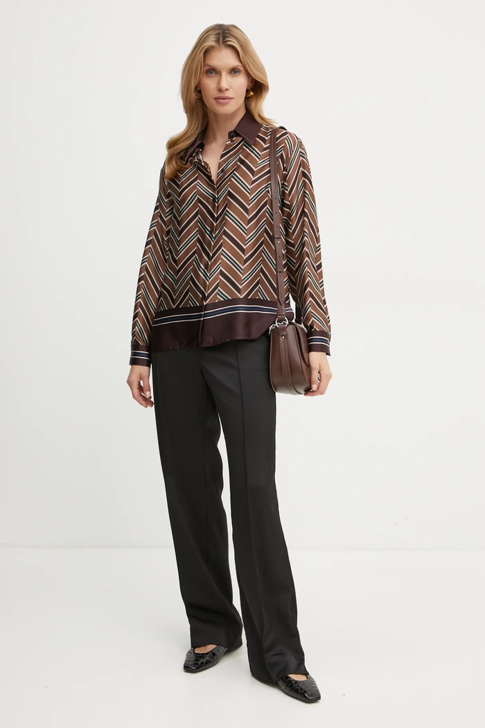 Μεταξωτό πουκάμισο Luisa Spagnoli LIQUIRIZIA 541465 καφέ AW24