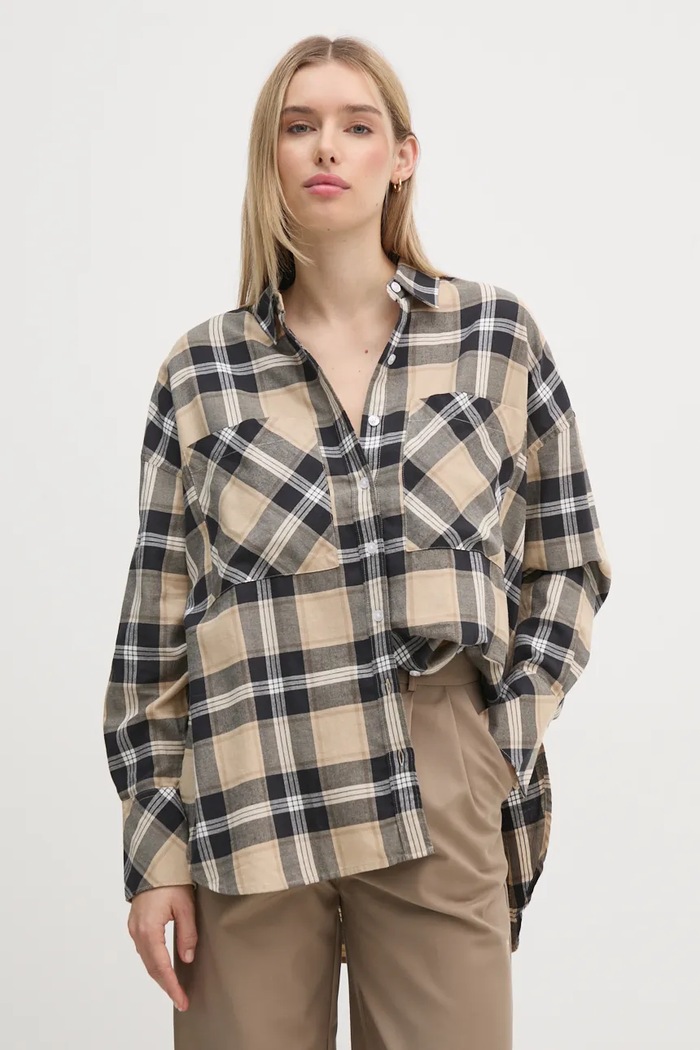 Bavlněná košile Barbour dlouhý béžová LSH1640