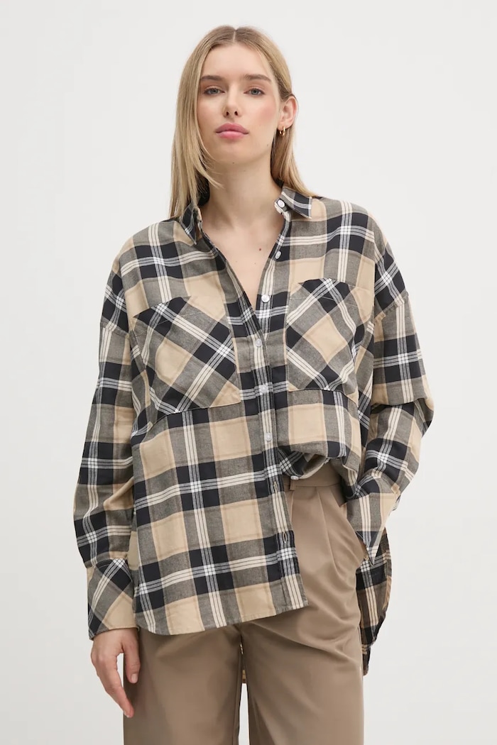 Bavlněná košile Barbour dlouhý béžová LSH1640